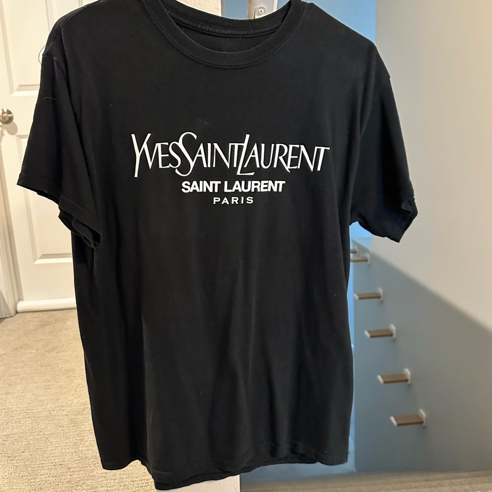 Yves Saint Laurent Black Tee with White Logo